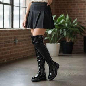 River Island Amsterdam Womens Black Long Patent Knitted Over the Knee Boots 6.5